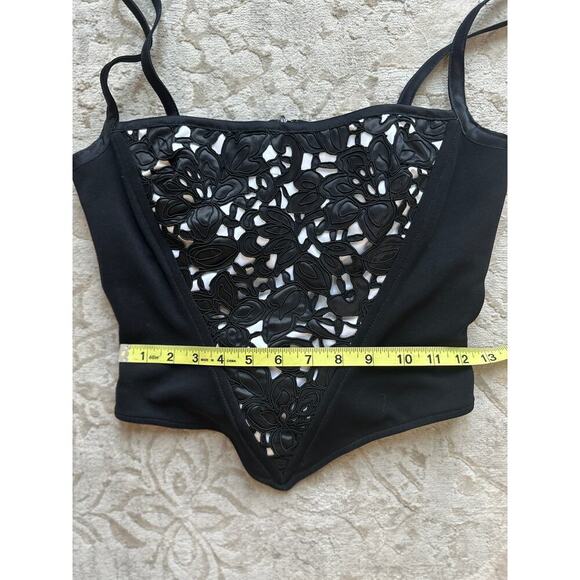 Vintage 1990s Cache by Tadashi Black White Floral Corset Top 6 S/M Lace Overlay - Picture 6 of 7